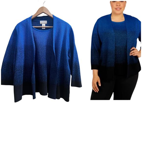 Alfred Dunner Blue Ombré Shimmer 2 For 1 Top Sweater Plus Size 2X Evening - Picture 12 of 12